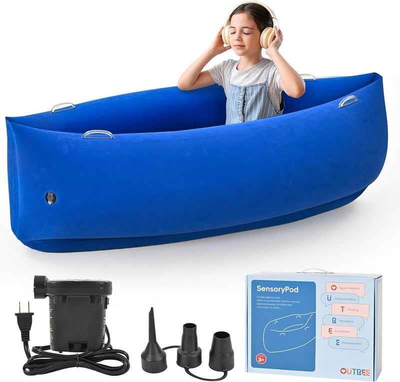 OUTREE Upgraded Sensory Chair for Kids — 60" Sensory Pod Inflatable Peapod for Children, Includes Electric Air Pump,Sensory Toys Giftfor Kids with Autism,Blue - Image 1